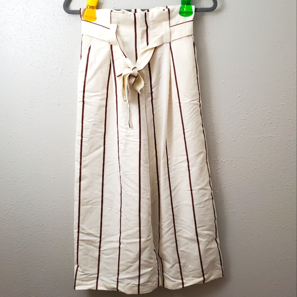 A.New.Day Capri Semi Casual Womens Pants Cream with Brown Stripes size XS